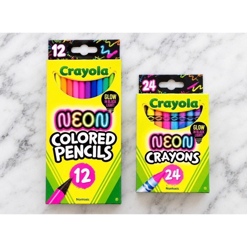 Crayola Neon Colored Pencils 12ct & Crayons 24ct Set New Glow